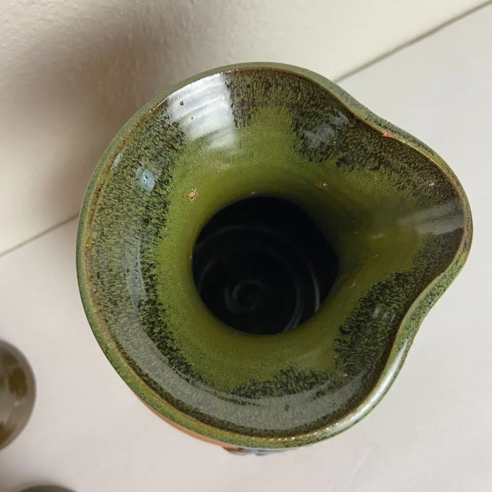 Studio Art Wine Glass Goblet Pitcher Artisan Pottery SET of 5